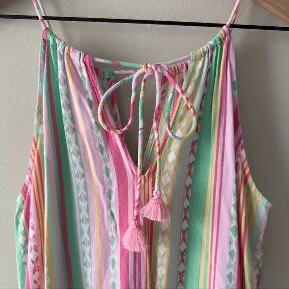 Southern Tide Smocked Waist Mini Dress Colorful spaghetti strap tie bow keyhole - Picture 5 of 11